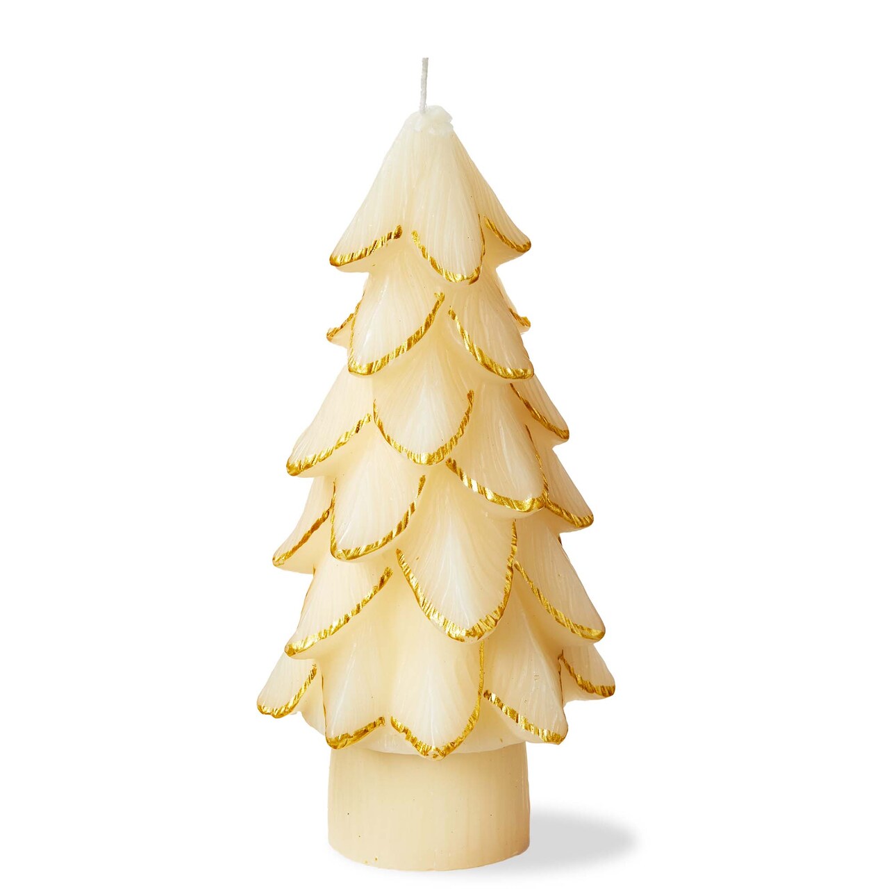 Gilded Pine Tree Candle Large Ivory Sculpted Novelty Candle for Christmas 30 Hour Burn Time 5x5x10 Inches
